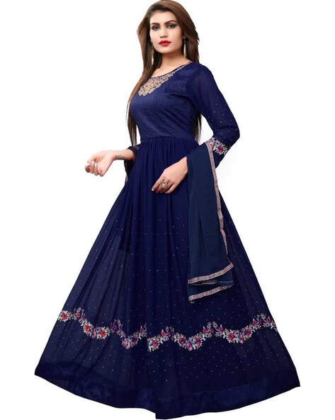 Embellished Semi-stitched Dress Material with Dupatta Price in India