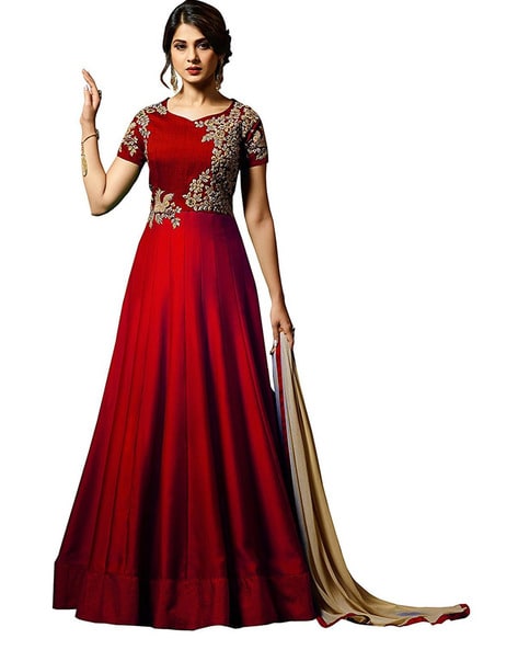 Embroidered Semi-stitched A-line  Dress Material Price in India