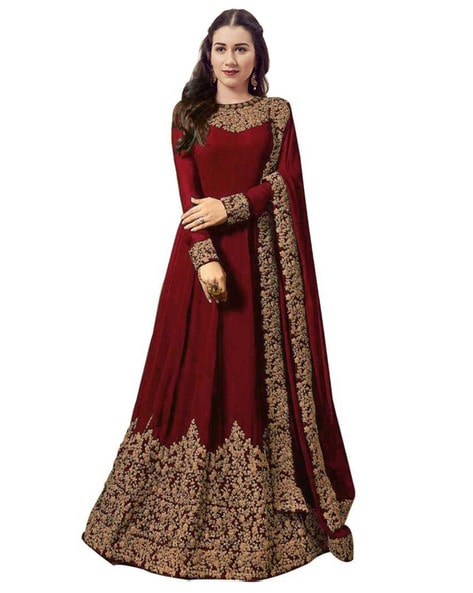 Embellished Semi-stitched A-line Dress Material Price in India