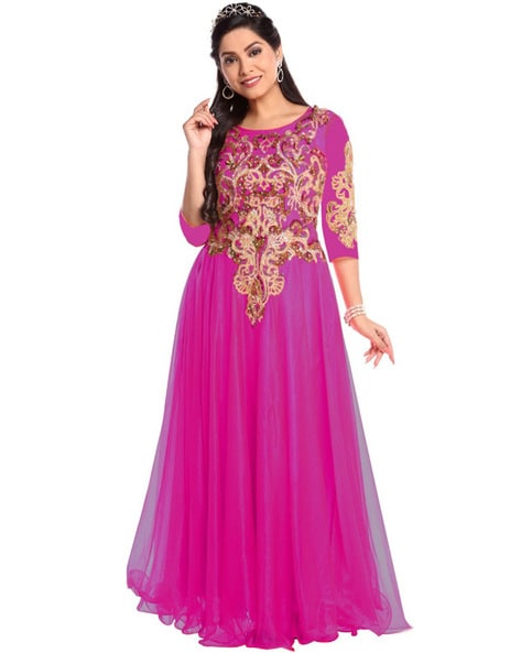 Embellished Semi-stitched A-line Dress Material Price in India