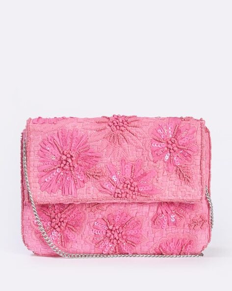 Buy online Pink Embellished Fold Over Clutch from bags for Women