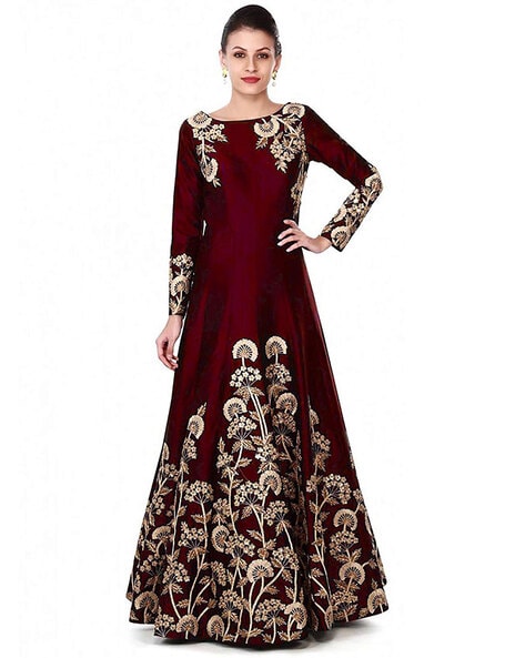 Embroidered Semi-stitched A-line  Dress Material Price in India