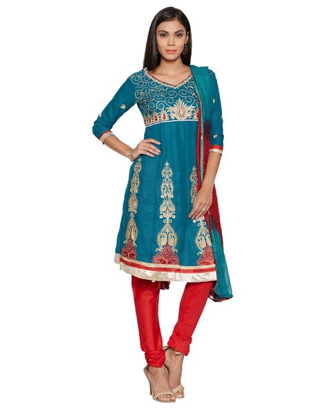 Embellished Semi-stitched A-LineDress Material Price in India