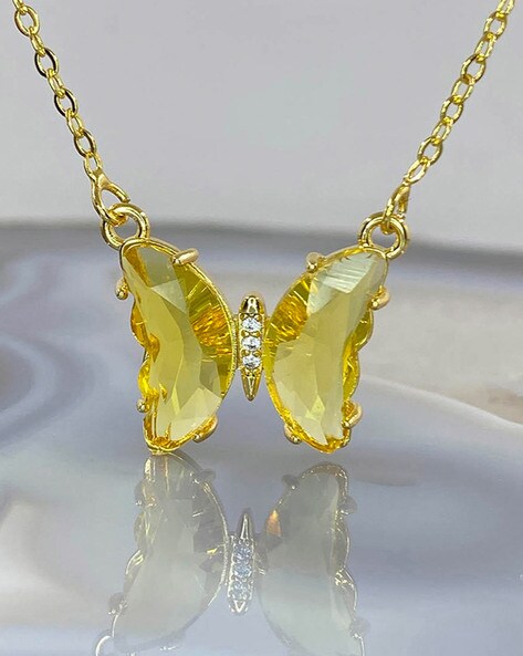 Yellow Citrine Crystal November Birthstone Necklace Gold Heart Pendant