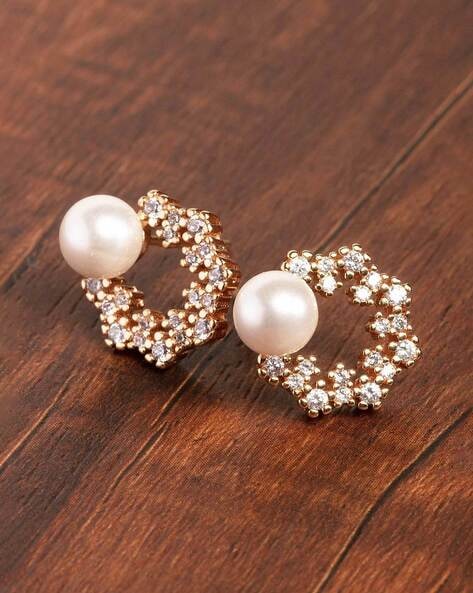 Buy Gold Toned White Earrings for Women by ZAVERI PEARLS Online Ajio