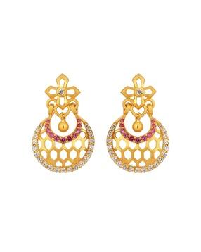 Geometric-Design Yellow Gold Chandbali Earrings