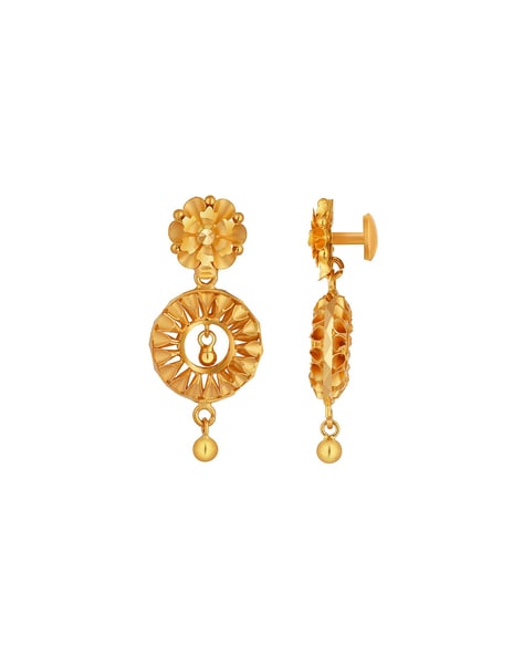 22K Gold Floral Drop Hook Earrings (2.45G) - Queen of Hearts Jewelry