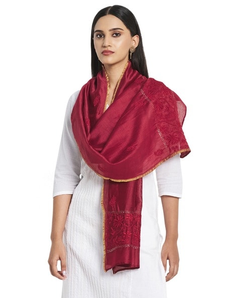 Cotton Silk Chikankari Stole Price in India