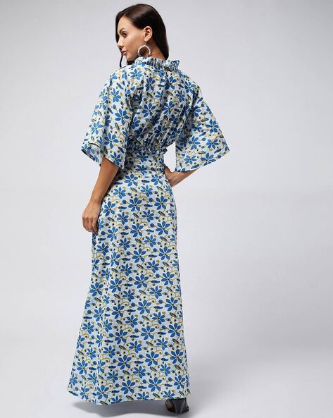 Readymade Blue Top With Floral Printed Long Skirt 358TB01