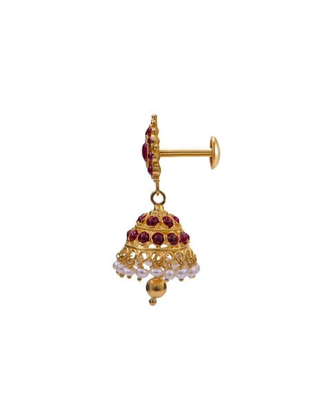 Rubans Gold Plated Pearl Hanging Jhumka Earrings.