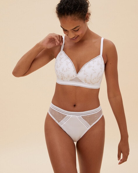 MARKS & SPENCER 'BOUTIQUE' WHITE/ORANGE EMB LACE FULL CUP BRA