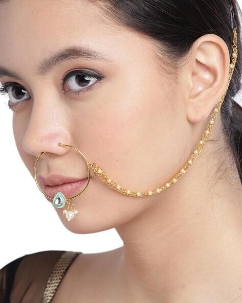 Nose Ring Nose Chain Piercing Across Double Nose Stud Chain - Temu