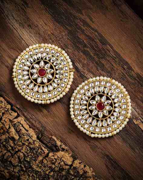 White Kundan Big Round Tops/Studs 6402-1225 - Dazzles Jewellery – Dazzles  Fashion and Costume Jewellery