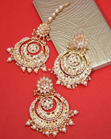 Indian Bollywood Ethnic/ Traditional Polki Maang Tikka Earrings set | eBay