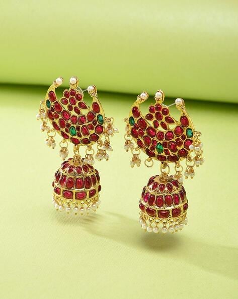 Jadau South Indian Long Polki Sterling Silver Earrings | Buy Online