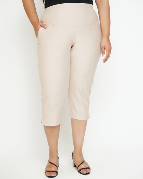 Buy Juniper Women Cream Coloured Smart Slim Fit Solid Cropped Trousers   Trousers for Women 2214055  Myntra