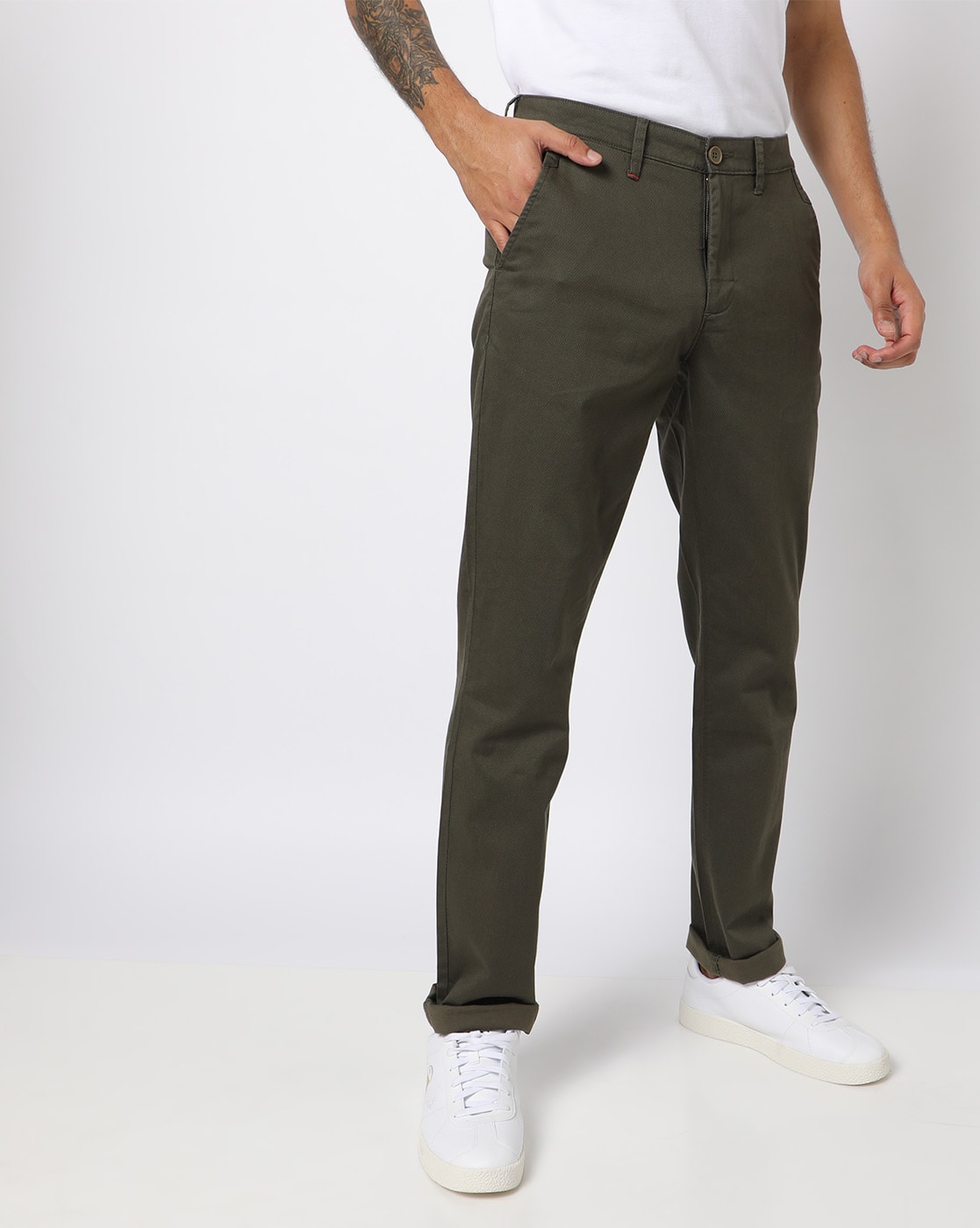 Cotton Men Imported Fabric Bottle Green Pant