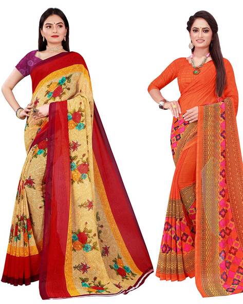 Buy Yellow & Purple Sarees for Women by SATRANI Online | Ajio.com