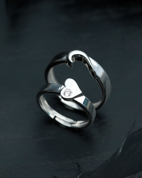 Heart Couple Rings - S925 Silver - Adjustable Opening Design - ApolloBox