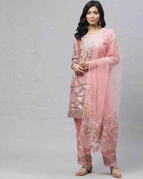 Embroidered Unstitched Dress Material Price in India