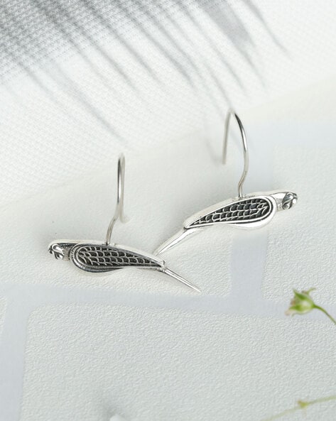 Dangly smiley silver fish earrings - Folksy