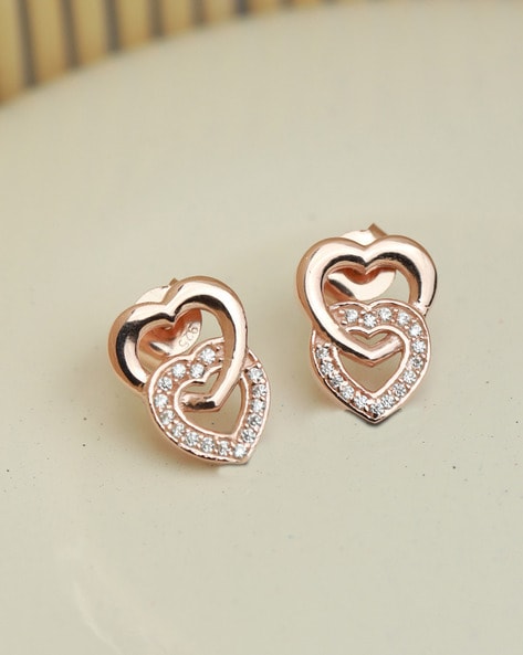 1/8 CT. T.W. Diamond Heart Frame Stud Earrings in 10K Rose Gold | Zales