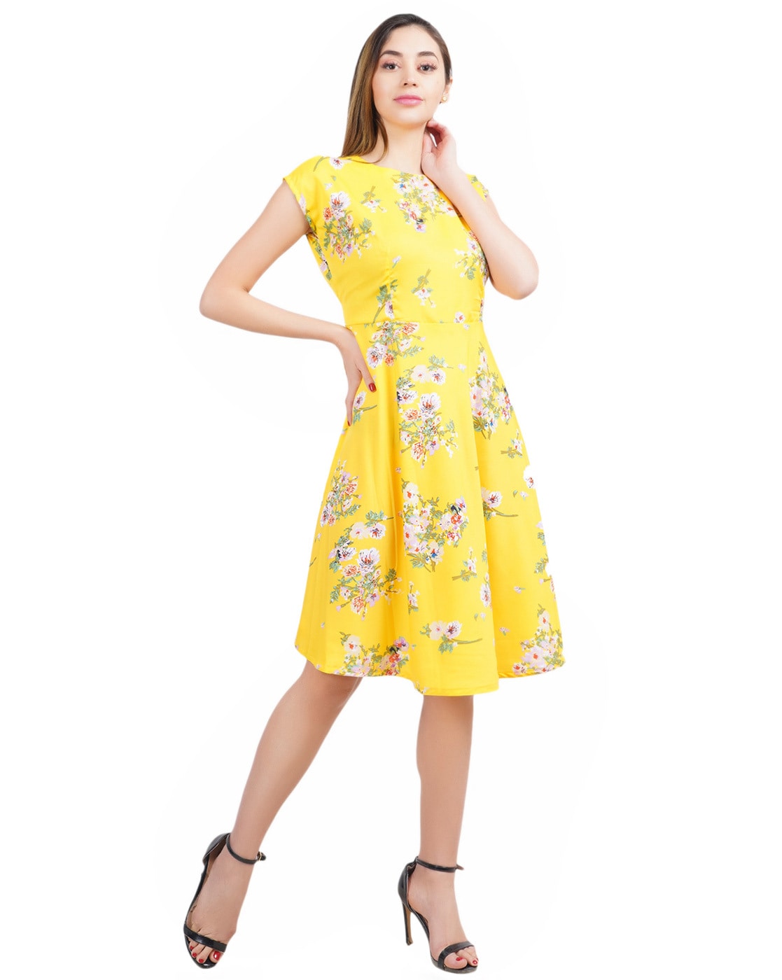 Yellow Floral Tiered Dress