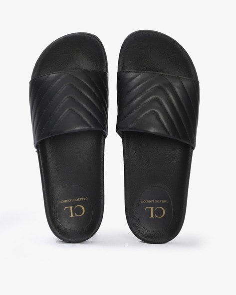 Black discount quilted slides