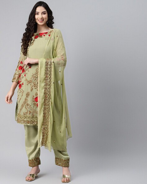 Embroidered Unstitched Dress Material Price in India