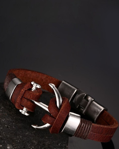 Buy Fabula Dark Brown Braided Leather Handmade Wrap Bracelet For Men Online