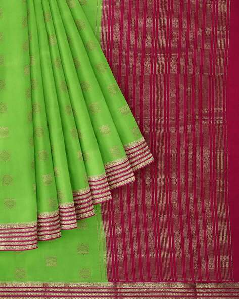 Buy Green Durga Puja Special Mysore Crepe Silk Wedding Wear Handwoven Saree  Designer Weaving Fabric Craft Sari Women With Running Blouse Piece Online  in India - Etsy