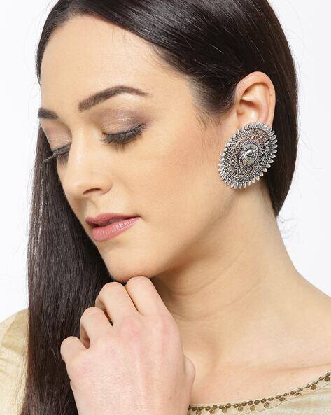 Oxidised Silver-Plated Circular Stud Earrings