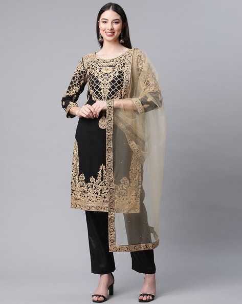 Embellished Unstitched Dress Material Price in India