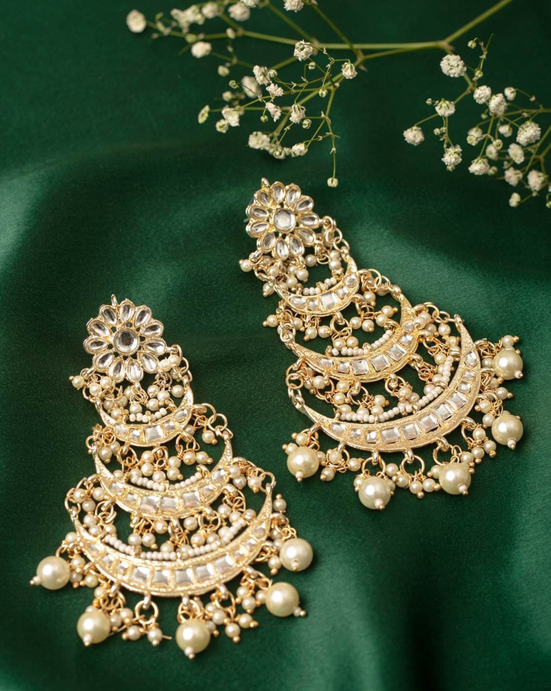 Buy Online Unique Traditional Gold Colour with Pearls Chandbali Earrings  for Girls and Women – One Stop Fashion