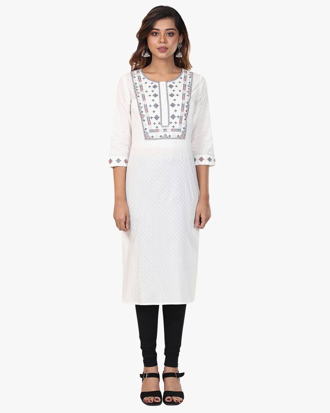 Straight Kurta with Embroidered Yoke