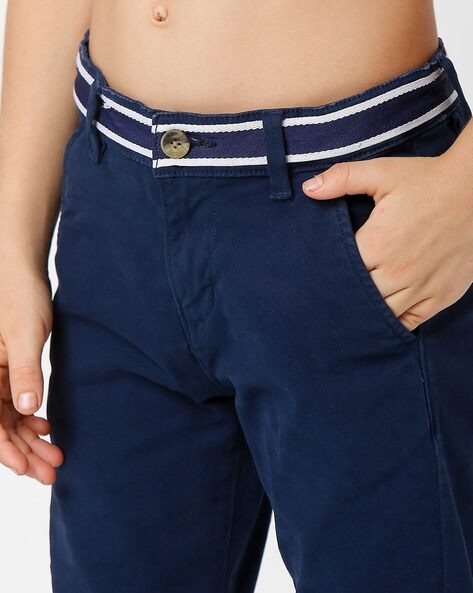 Buy SEVEN HUNTERS Men Regular Fit Navy Blue Cotton Blend Trousers (28) at  Amazon.in