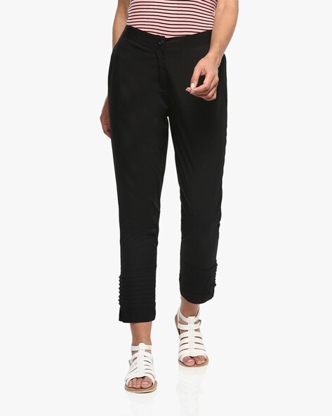 High-Rise Flat-Front Pants with Button Fly Price in India