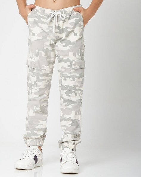 Camouflage Print Cargo Joggers with Drawstring Waist