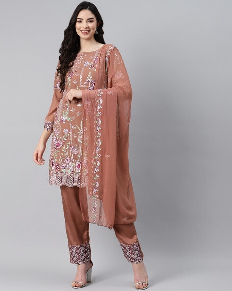 Embellished Unstitched Dress Material Price in India