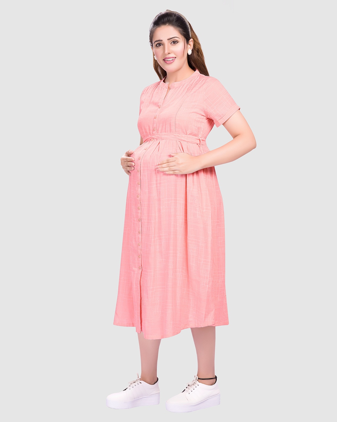 Maternity Dress Summer Pink Maternity Dress Maternity Midi Dress Lace  Maternity Dress Maternity Dress for Photoshoot Maternity Dresses (Peach1.0  S) at  Women's Clothing store