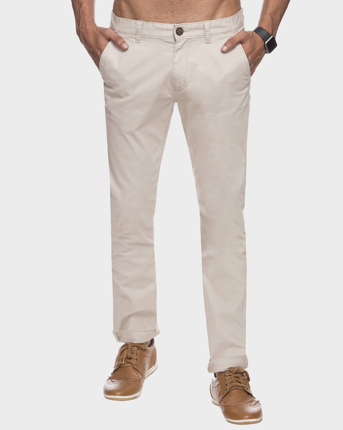 Buy Slim Fit Ankle Length Flat-Front Trousers Online at Best Prices in India  - JioMart.