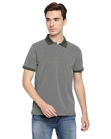 Printed Polo T-shirt with Contrast Collar