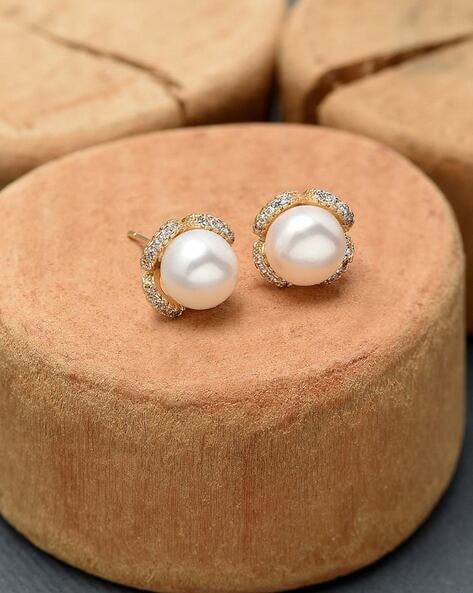 Appealing White Freshwater Pearl Stud Earring  Mangatrai Gems  Jewels Pvt  Ltd