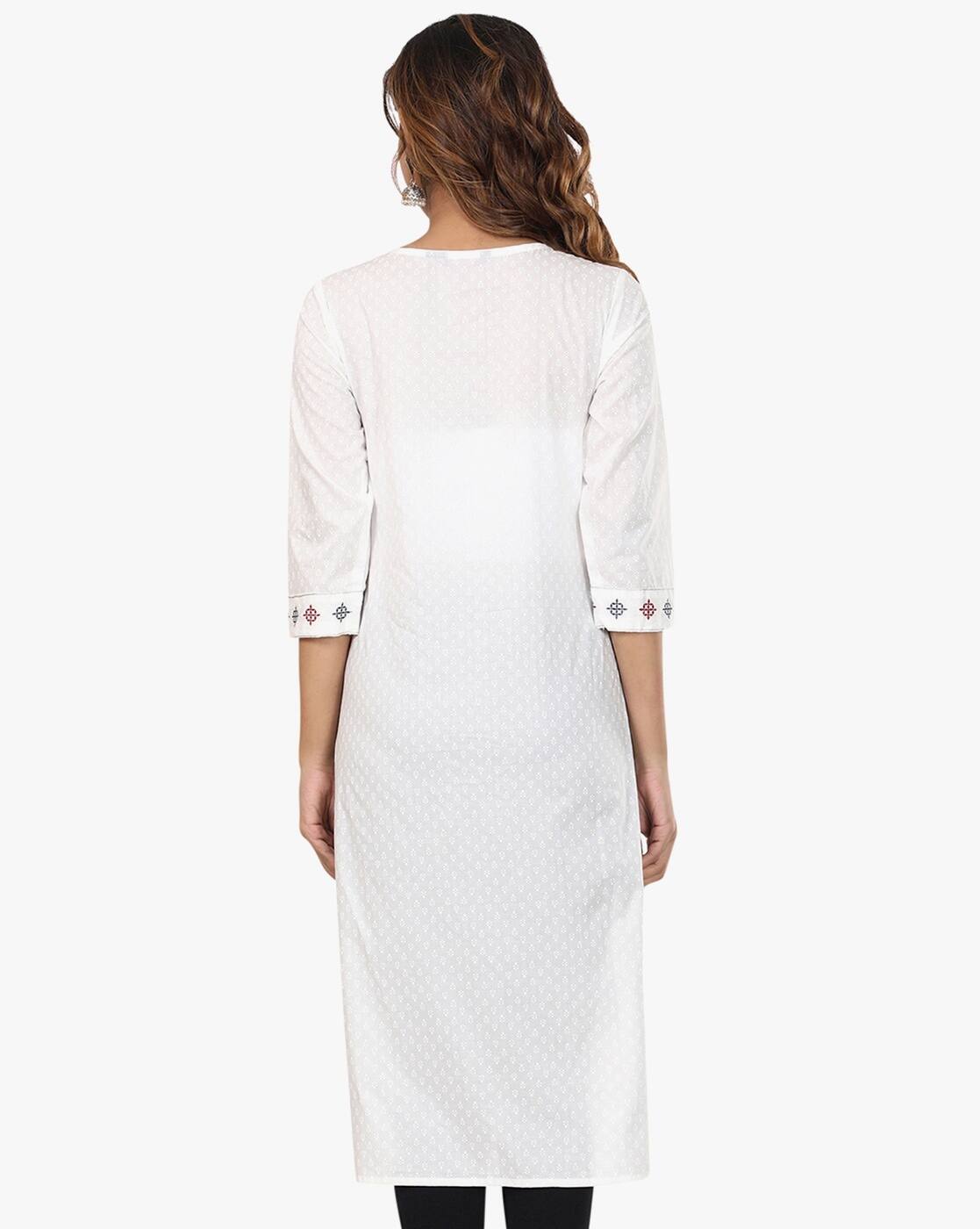 Straight Kurta with Embroidered Yoke