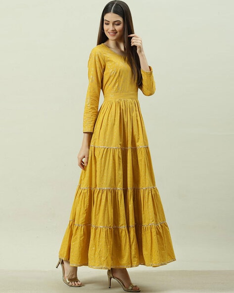 floor length mustard dress