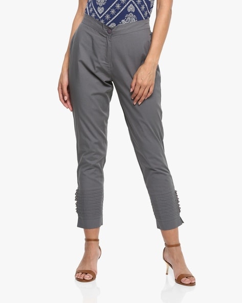 High-Rise Flat-Front Cotton Pants Price in India