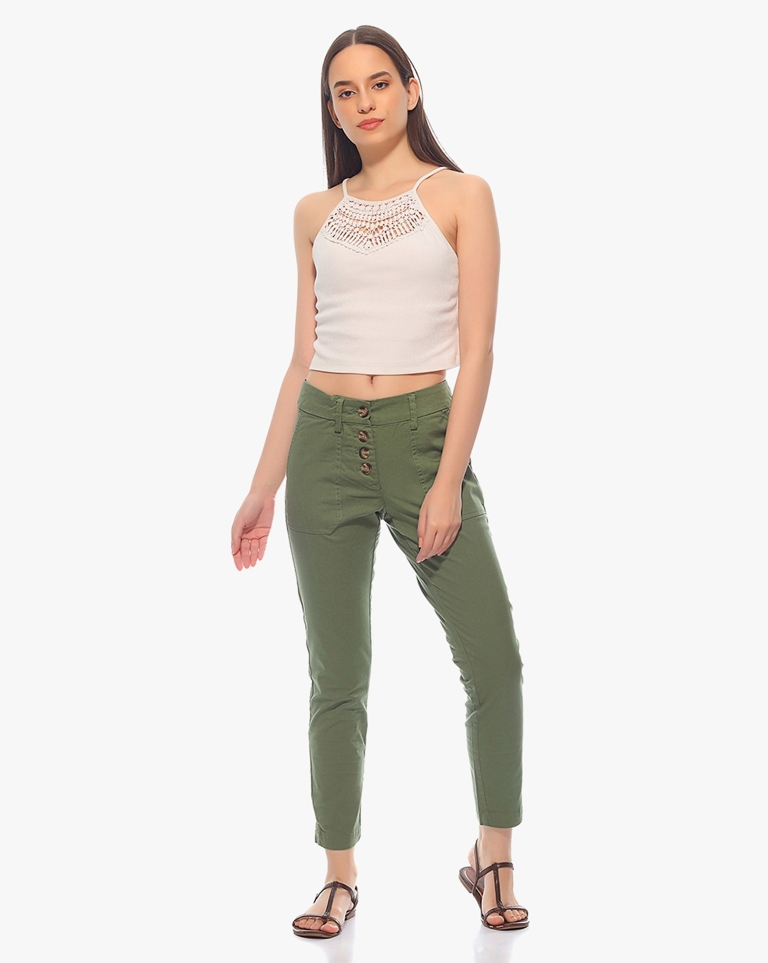 Buy PANIT Women Olive Crepe Regular Fit Trousers Online at Best Prices in  India - JioMart.