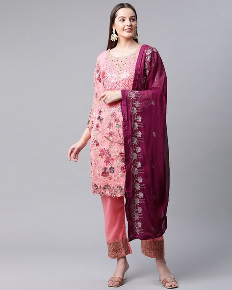 Embellished Unstitched Dress Material Price in India