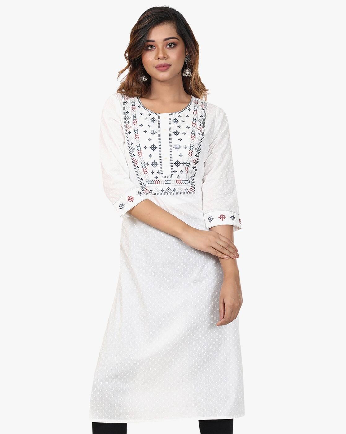 Straight Kurta with Embroidered Yoke