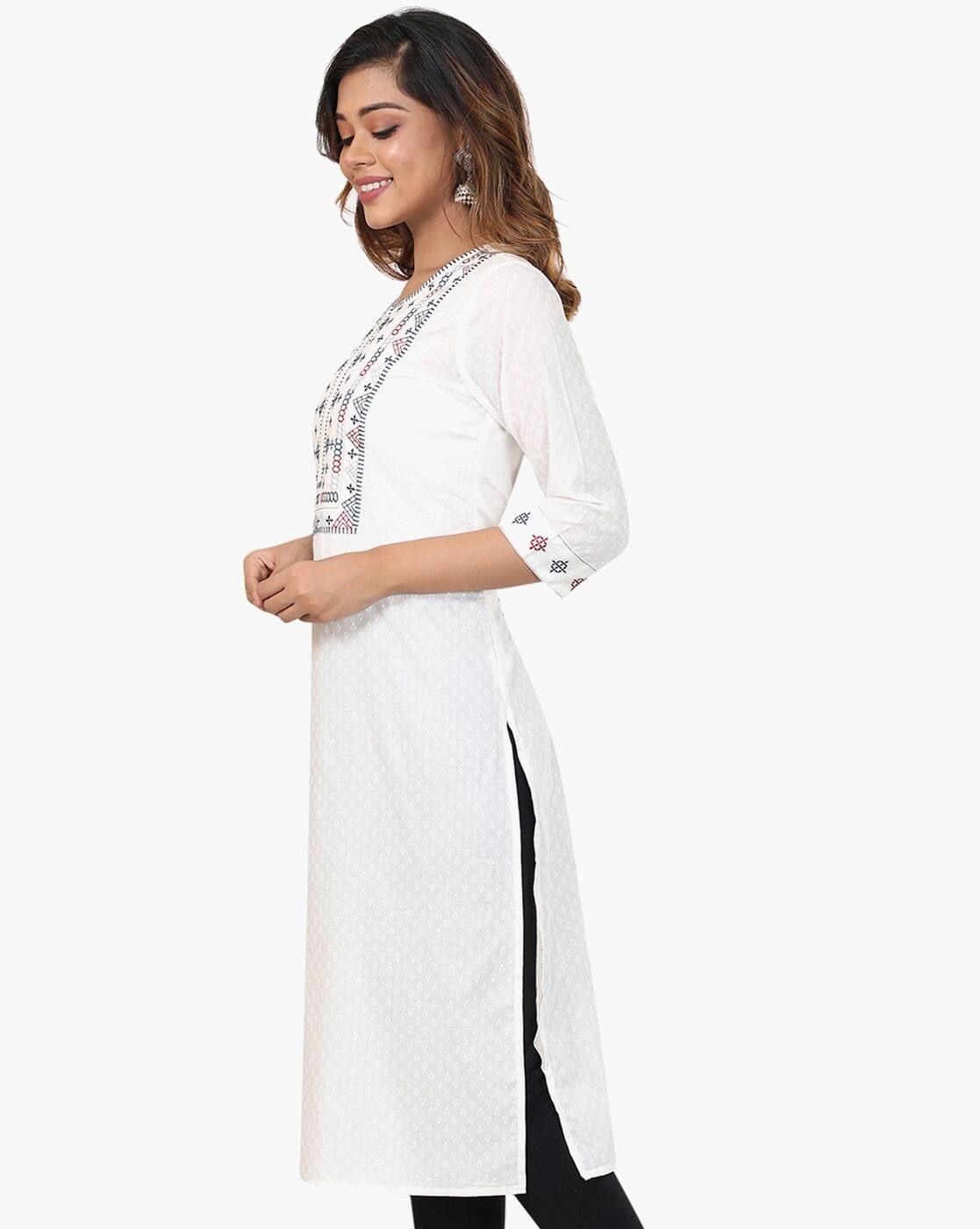 Straight Kurta with Embroidered Yoke